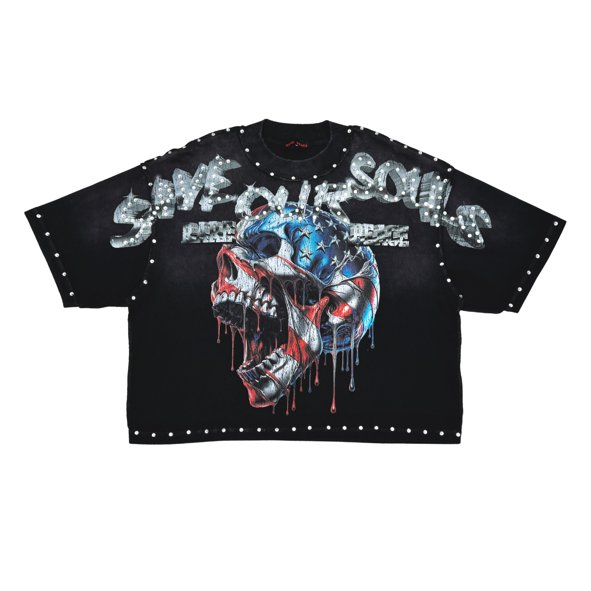 Rare Peace Skull Rhinestone Cropped T-shirt